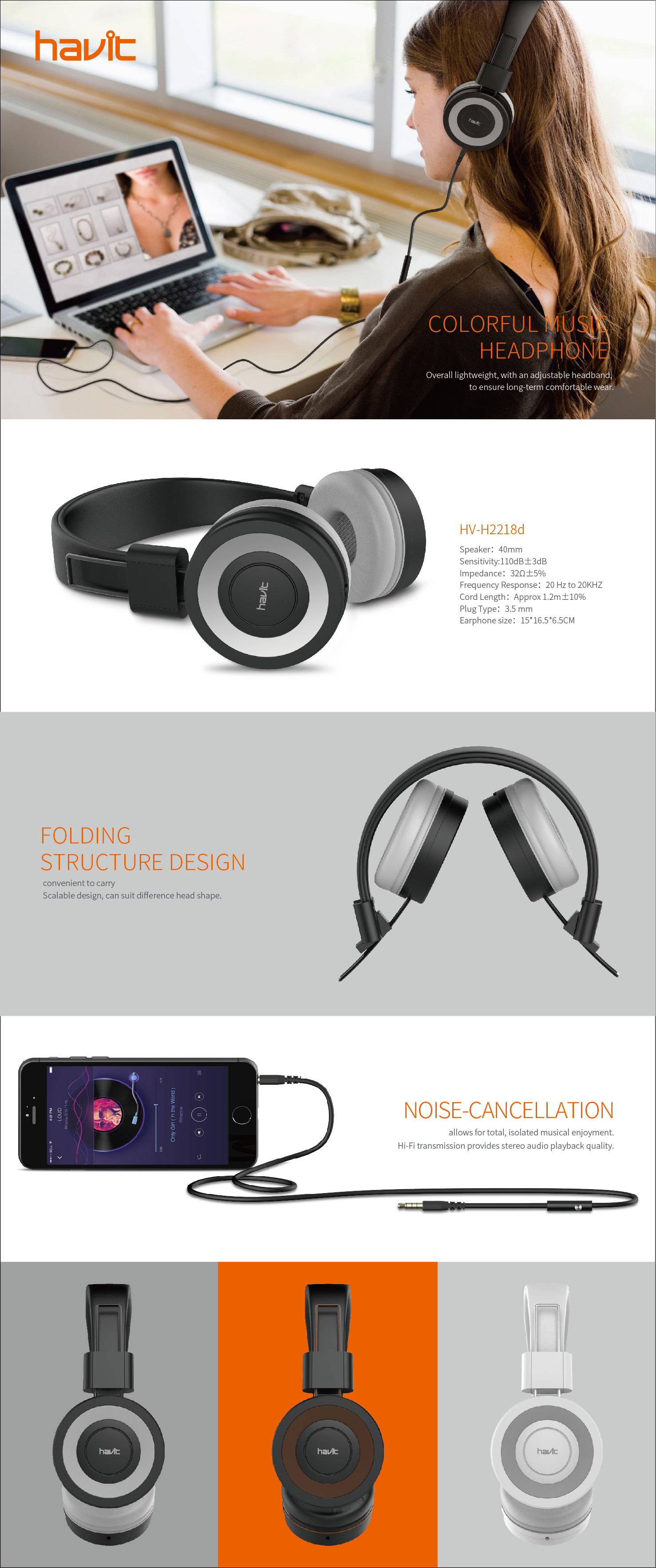 Headset Havit H2218D, com Cabo Jack 3.5mm
